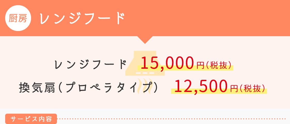 【厨房】レンジフード　■レンジフード15,000円　■換気扇（プロペラタイプ）12,500円