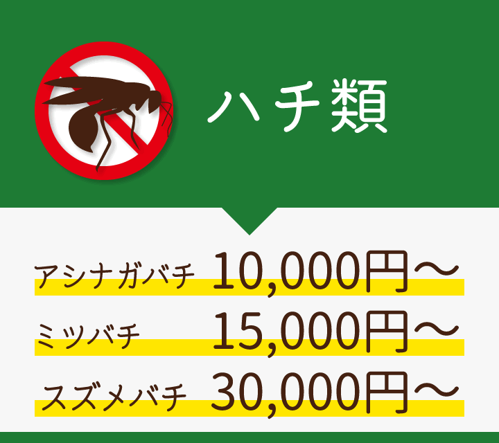 ハチ類/アシナガバチ10,000円～　スズメバチ30,000円～